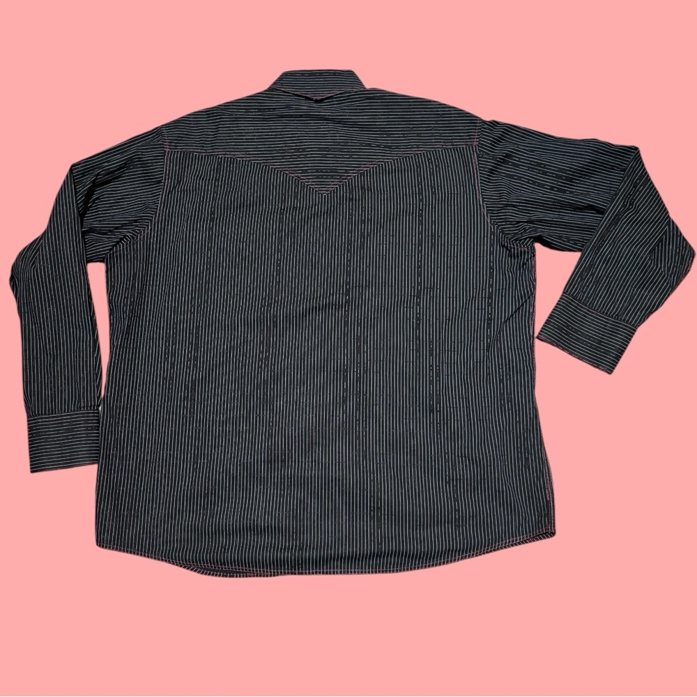 Men's Black Striped Button Up Collared Long Sleeve Cowboy Shirt - Picture 2 of 16